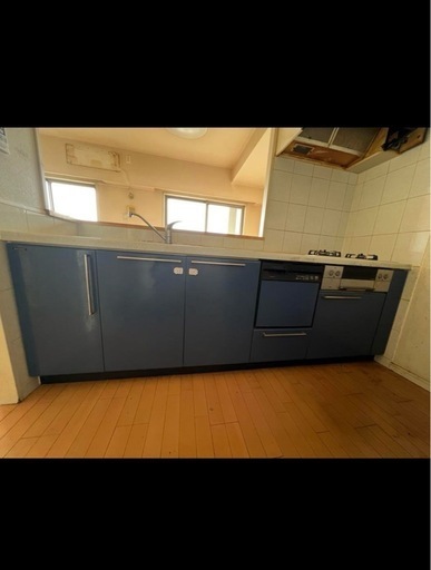 【タカラスタンダード】青色キッチンカウンター シンク ガスコンロ付き