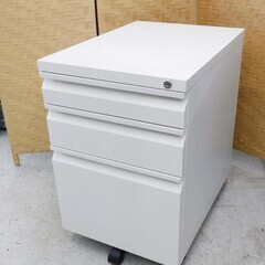【恵庭】デスク　引き出し　事務用　3段　ホワイト　キャスター付き...