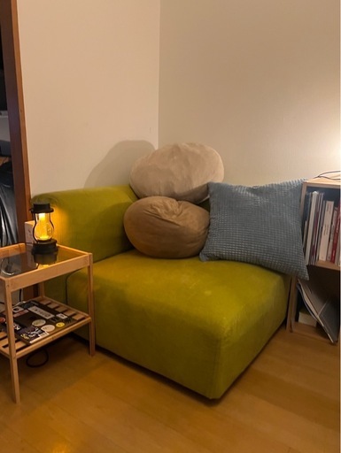 無印の旧型ユニットソファー大&麻綿平織カバー付き 無印良品 麻綿