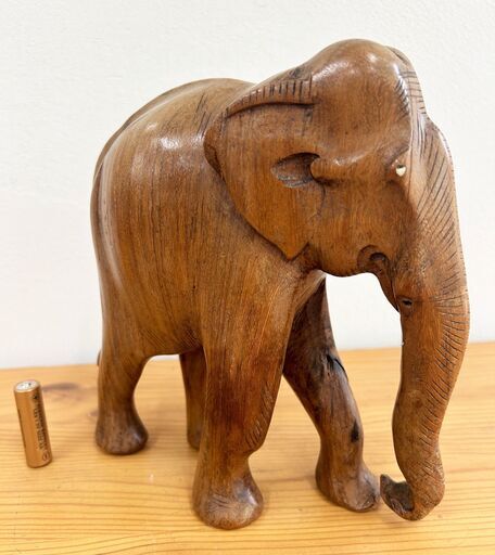 木彫り］木製 象 ぞう 置物 アジアン アンティーク 昭和レトロ H20cm