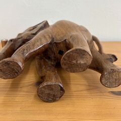 ［木彫り］木製 象 ぞう 置物 アジアン アンティーク 昭和レトロ H20cmの画像
