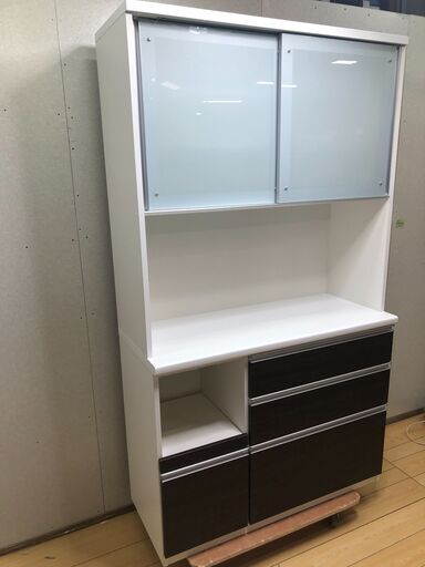  美品【松田家具】ビガーレンジ ダーク 1200 幅約117㎝ 高さ約205㎝ モイス仕様 キッチンボード ダイニングボード 食器棚 
