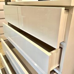 《売約済》【武蔵小山店】 ハイチェスト フォウ FOW 80HC チェスト エナメルチェスト フルオープンレール フルスライドレール スライドレール ホワイト 5段 衣類収納 タンス 箪笥 整理タンス 衣装タンス 鏡面仕上げの画像