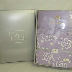 rr1174　未使用　肌掛け布団　Harumi Yamamoto　肌布団　パープル系　山本はるみ　寝具　布団　肌掛け　140×190cm　綿100%　日本製の画像