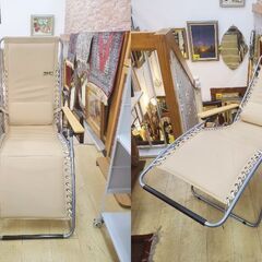 ※ WILD-1 ワイルドワン 折りたたみチェア リクライニングチェア アームチェア リラックスチェア ベージュ 軽量 アウトドア キャンプ◆幅69cm 奥行90～175cm 高さ115～89cm◆近隣配送無料 買取帝国 朝霞店の画像