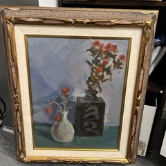お花の絵画と木製額縁の画像
