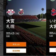 大宮アルディージャ　4/25 ホームサポーター自由席　譲ります