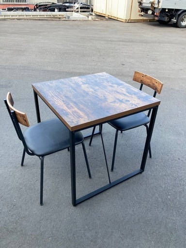 【kj121】人気 ニトリ 70cm幅 ダイニング3点セット ステインシリーズ チェア2脚 テーブル インダストリアル カフェ スチールアイアンフレーム 脚　検)一人暮らし　ファミリー　冷蔵庫　洗濯機　オフィス　事務　テーブル　ラック　収納　家具　ソファ ダイニング 食器棚 キッチン