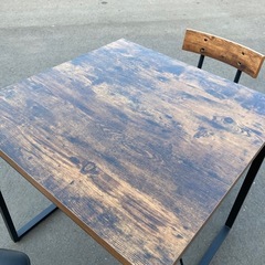 【kj121】人気 ニトリ 70cm幅 ダイニング3点セット ステインシリーズ チェア2脚 テーブル インダストリアル カフェ スチールアイアンフレーム 脚　検)一人暮らし　ファミリー　冷蔵庫　洗濯機　オフィス　事務　テーブル　ラック　収納　家具　ソファ ダイニング 食器棚 キッチンの画像