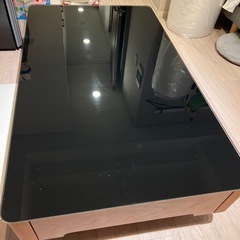 ガラス天板　ローテーブル　収納引き出し付き