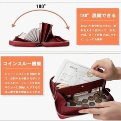 【新品】　長財布 本革 レディース 多機能 レッド 赤　ラウンドファスナー 大容量 小銭入れ レザー ラウンドファスナー 財布 の画像