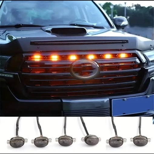 6連LEDフォグライト、SUV・トラック・アウトドア用 - スモークアンバー前グリルランニングライト、12V、防水　リモコン