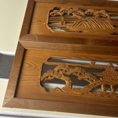 欄間建具　　2枚　　昭和レトロ　松　雲　橋　お城