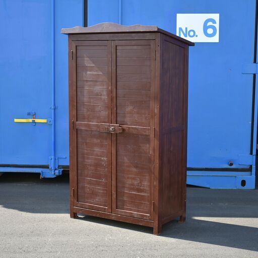 【骨10/15】≪zyt2068ジ限≫ 木製物置 本体幅90cm 全高170cm ブラウン系 ガーデンマスター 外物置/屋外/ロッカー/おしゃれ/ウッド/ガーデニング/中古家具/宮城県仙台市 70412-09