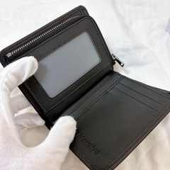 【新品】　二つ折り財布　財布 メンズ 本革 黒　ブラック　2つ折り コンパクト ファスナー　小銭入れ 箱付き　 プレゼントの画像