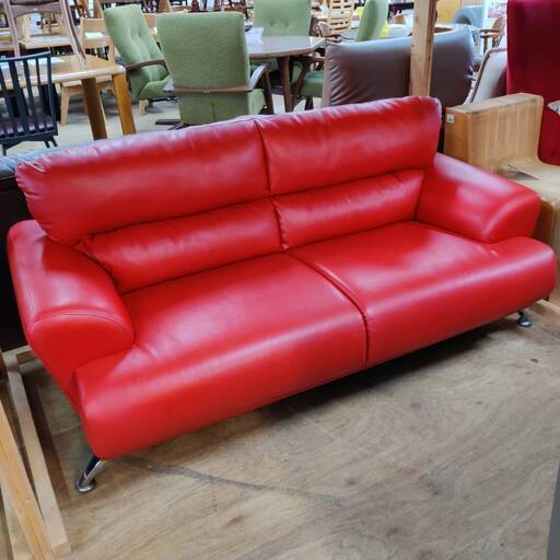【愛品倶楽部柏店】2.5人掛けソファ PVCレザー 幅160cm レッド