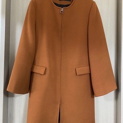 ザラウーマン ZARA WOMAN ノーカラー ジップアップ コート ブラウン 茶 Sの画像