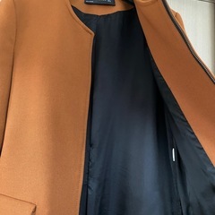 ザラウーマン ZARA WOMAN ノーカラー ジップアップ コート ブラウン 茶 Sの画像