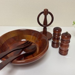 【未使用】 木製　ミル付
サラダボールセット