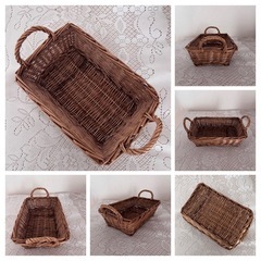 お取り引き完了☆Thank you!☆かご3点 編みかご トレー  長方形 ナチュラルの画像