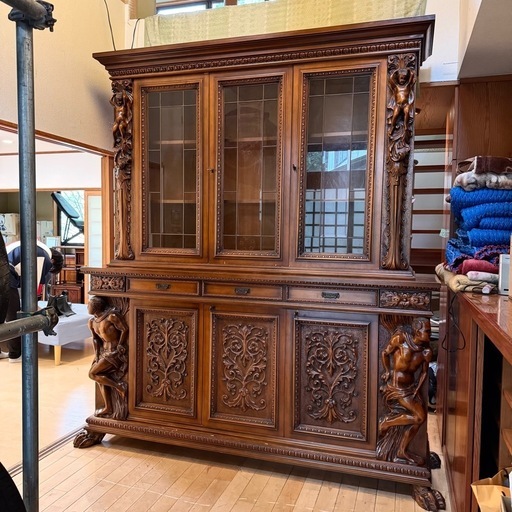 【超高級‼️】英国アンティーク♪ 特大サイズ 200cm幅キャビネット サイドボード コレクションボード 収納家具 木製ブラウン♪