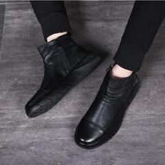 メンズ バイク ライディング ブーツ 革靴 ショートブーツ チャッカブーツ 　26cm　26.5cm　ブラック　の画像