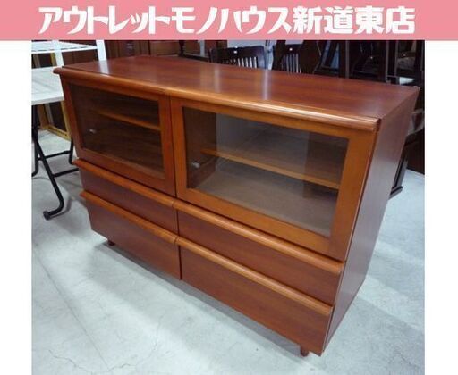 フラップ扉 サイドボード 幅120cm ブラウン系 リビングボード AVボード カップボード 飾り棚 収納家具 札幌市東区 新道東店