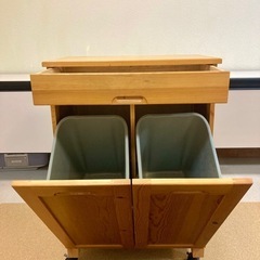 木製引き出し付きゴミ箱キャビネットキャスター付 (古賀雅基) 大