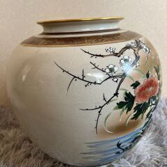 九谷焼 長期保管品 金鶏 九谷利平金彩色絵花花鳥壺花瓶 (平田 九谷焼 長期保管品 金鶏 九谷利平金彩色絵花花鳥壺花瓶 (平田