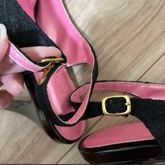 オープントゥパンプス ブラック×ピンクSの画像