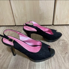 オープントゥパンプス ブラック×ピンクSの画像