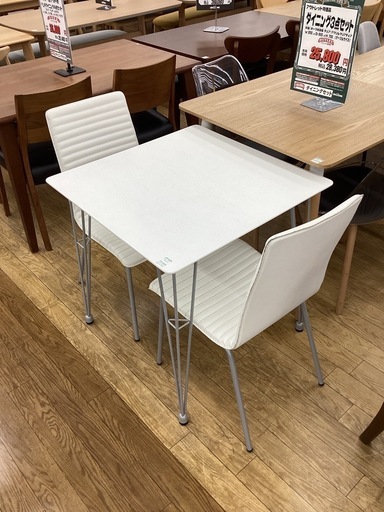 KD-48【新入荷　リサイクル品】ニトリ　クーボWH ダイニング3点セット　白