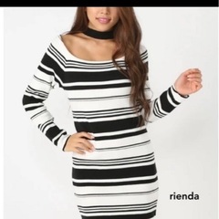 rienda チョーカー付きボーダーワンピース M