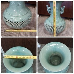 [八5230]  青山　網目透かし　陶器　花瓶　壺　高さ約44㎝の画像
