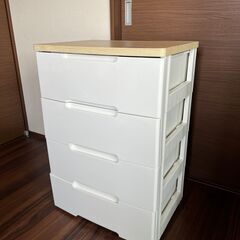 【木製天板付き 4段プラスチックチェスト】