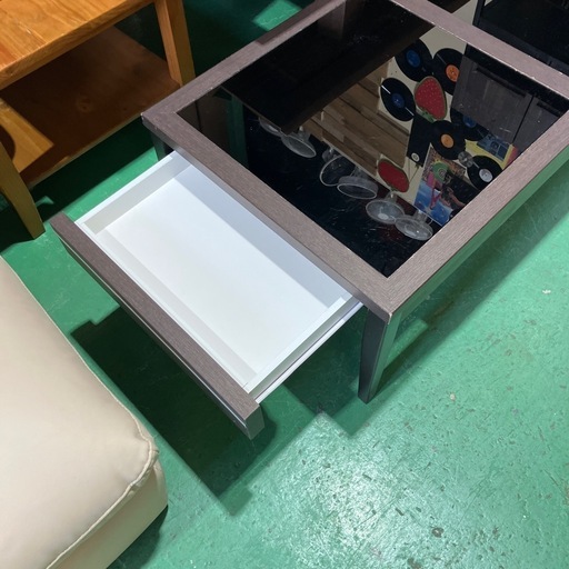 ローテーブル机ガラステーブル引き出し付き座卓家具【横120縦60 ローテーブル机ガラステーブル引き出し付き座卓家具【横120縦60