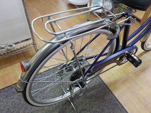 お値下げ中☆ 極美品！ 26インチ 自転車 6段変速 asahi ネイビー カギ付き ママチャリ シティサイクル 西岡店