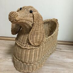 【籐 ﾄｳ 細工】犬 ダックスフント / 鏡 ミラー