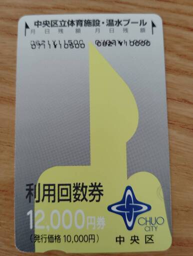 今年も話題の 中央区立体育施設・温水プール利用回数券 (チャンマル) 中央の その他