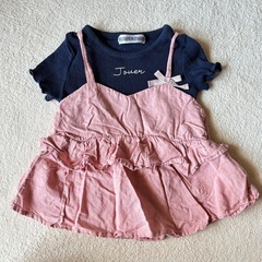 AuroraMoon フリルチュニック ネイビー ピンク