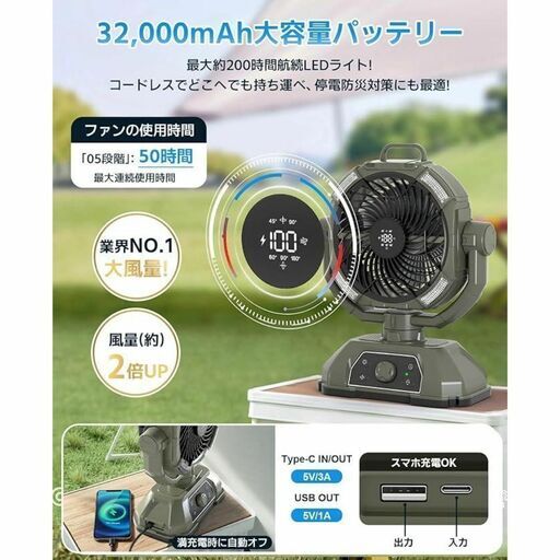 アウトドア 扇風機 サーキュレーター dcモーター リビング 充電式 キャンプ 楽天市場】SUKITENアウトドア扇風機キャンプ充電式【2025先行