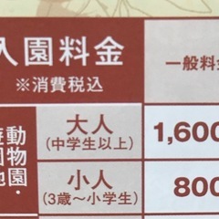 宇都宮動物園　大人1人と小人1人の入場無料　2枚の画像