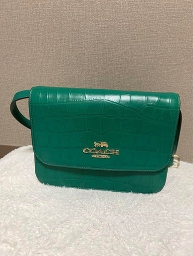 【美品】COACH クロコダイル風 グリーンショルダーバッグ