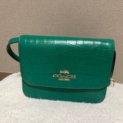 【美品】COACH クロコダイル風 グリーンショルダーバッグ