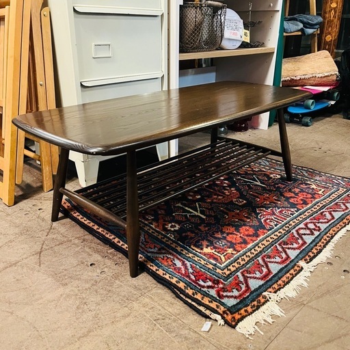 《売約済》【武蔵小山店】 Ercol アーコール オールドコロニアル コーヒーテーブル　エルム　エルム材　濃茶　ブラウン　センターテーブル　リビングテーブル　グリーンラベル　ビンテージ　ヴィンテージ　アンティーク