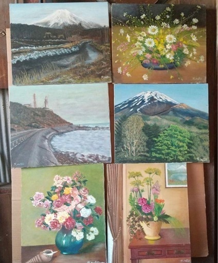 まとめて6枚 油絵セット 富士山・花・風景画 油彩画 キャンバス まとめて6枚 油絵セット 富士山・花・風景画 油彩画 キャンバス