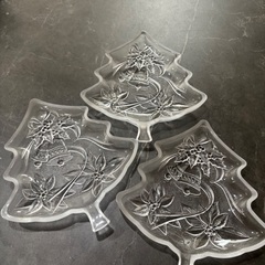 [中古] ガラスプレート(クリスマスツリー)2枚