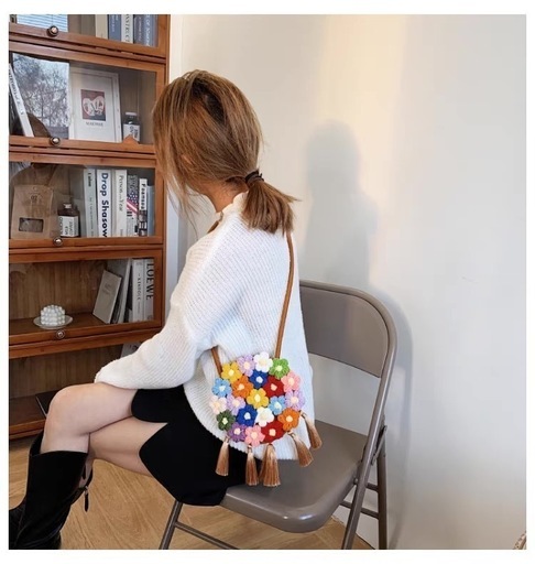 カラフル花モチーフ かごバッグ