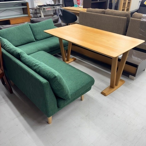 【超美品‼️】定価約22万♪ ウニコ ソファダイニングテーブルセット 4人掛け ソファベンチ ロムシリーズ オーダーカラーグリーン♪