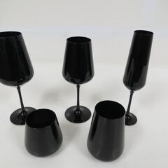 未使用品 カラーガラス ブラック グラス 5種セット 足つきグラ...
